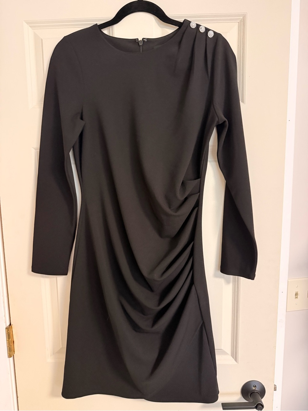 Express Black Midi Dress with Shoulder Button Detail